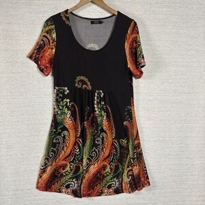 R&B Paisley Babydoll Dress Boho Festival Cottagecore Mini Size L Whimsigoth